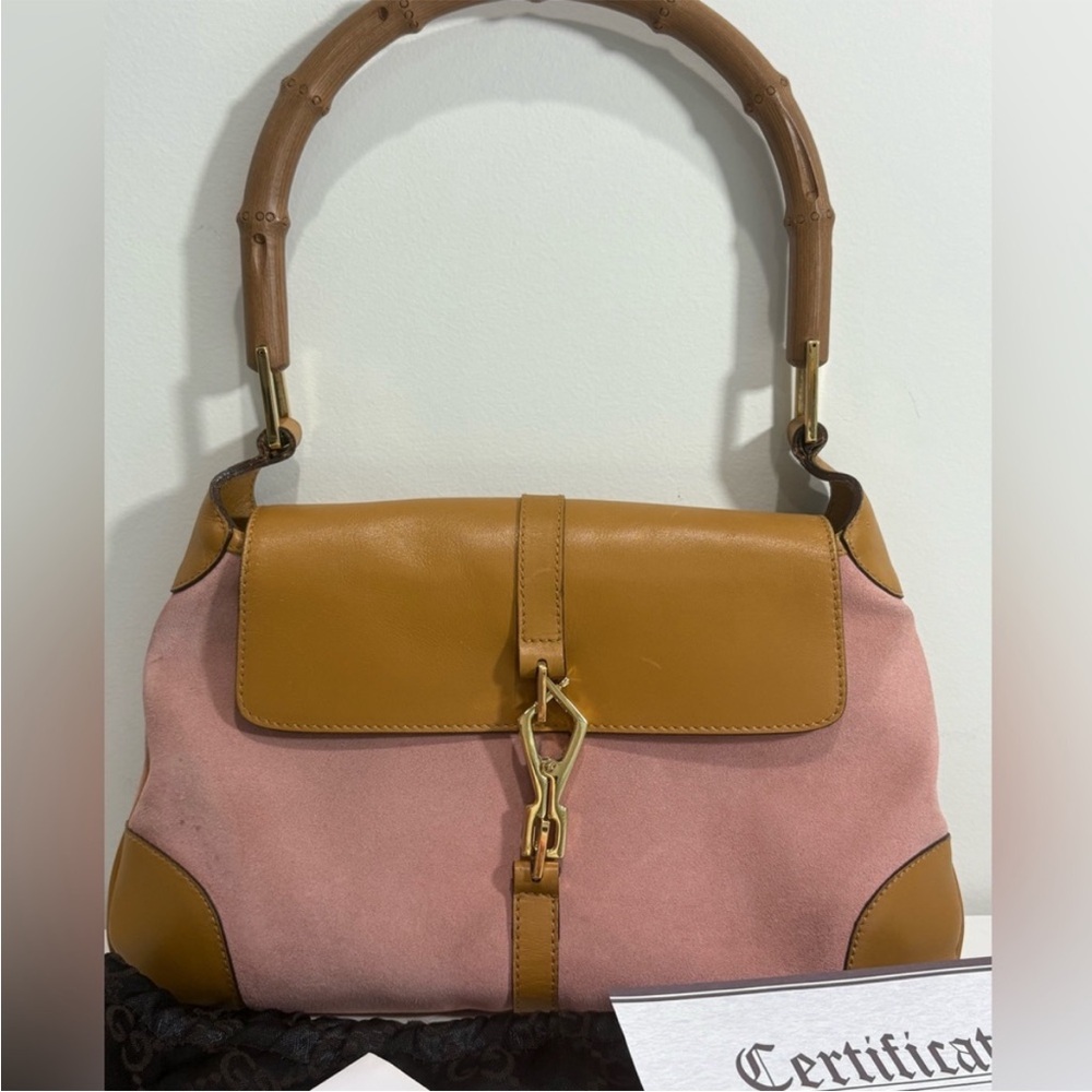 Vintage Gucci Bamboo Jackie Handbag - Pink/Tan Suede